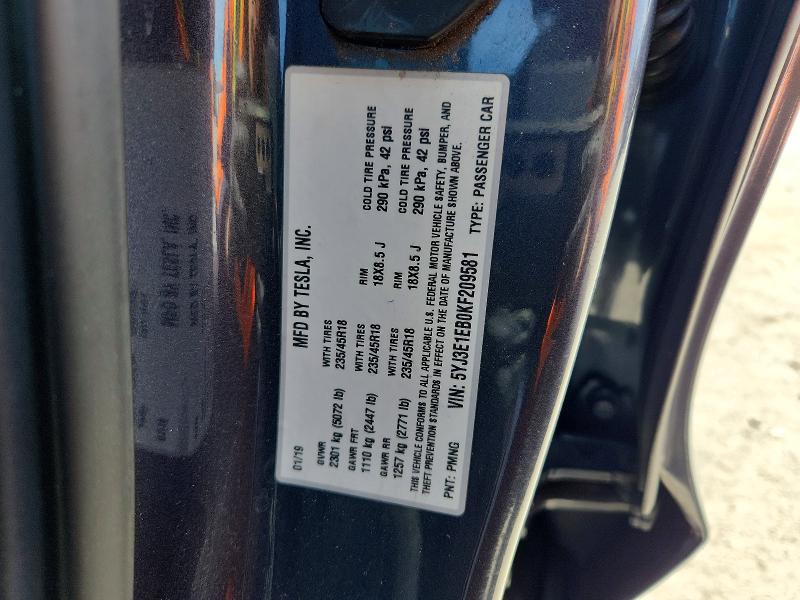 Продажа на аукционе авто 2019 Tesla Model 3, vin: 5YJ3E1EB0KF209581, номер лота: 47156066