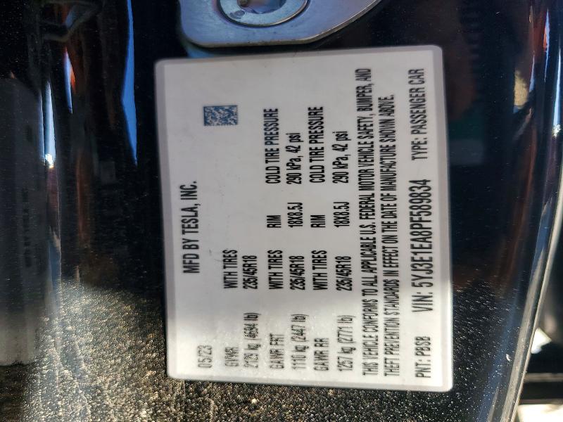 Продаж на аукціоні авто 2023 Tesla Model 3, vin: 5YJ3E1EA8PF589834, номер лоту: 46755136