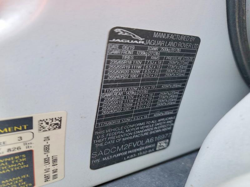 Aukcja sprzedaży 2020 Jaguar F-pace, vin: SADCM2FV0LA616977, numer aukcji: 47068216