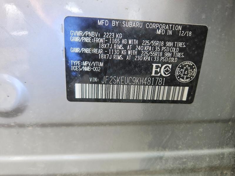 Продаж на аукціоні авто 2019 Subaru Forester, vin: JF2SKEUC9KH481781, номер лоту: 46328466