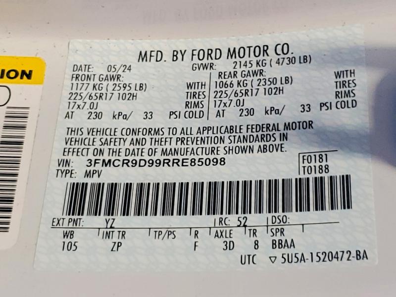 79978695 :رقم المزاد ، 3FMCR9D99RRE85098 vin ، 2024 Ford Bronco Sport مزاد بيع