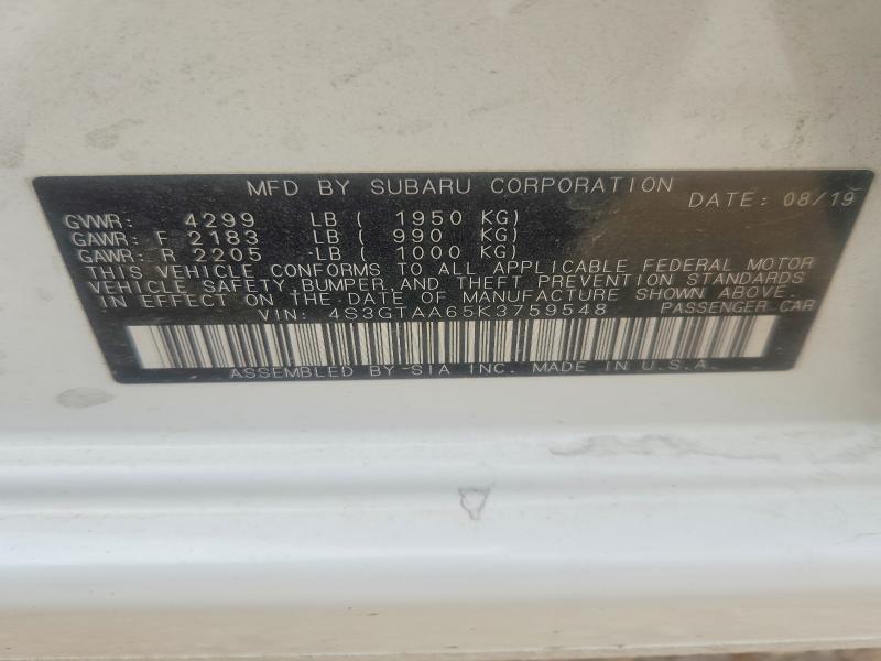 Aukcja sprzedaży 2019 Subaru Impreza, vin: 4S3GTAA65K3759548, numer aukcji: 55058516