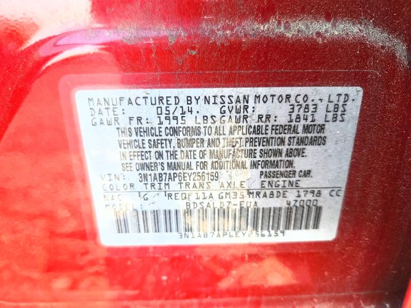 2014 Nissan Sentra მანქანა იყიდება აუქციონზე, vin: 3N1AB7AP6EY256159, აუქციონის ნომერი: 47228596