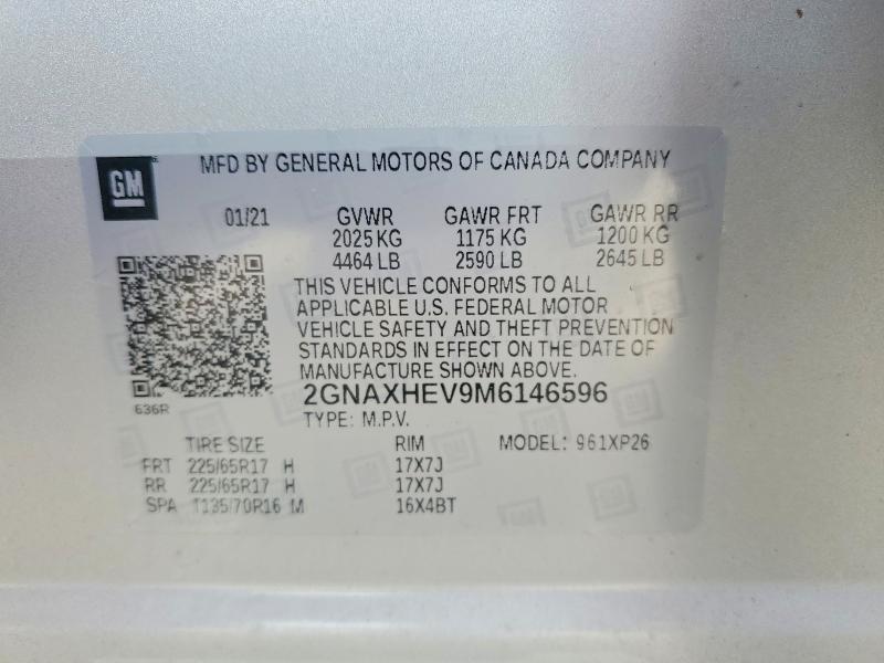 47014576 :رقم المزاد ، 2GNAXHEV9M6146596 vin ، 2021 Chevrolet Equinox مزاد بيع
