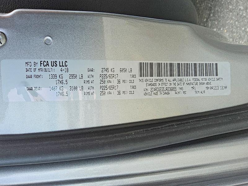 46392606 :رقم المزاد ، 2C4RDGEG5JR236855 vin ، 2018 Dodge Grand Caravan مزاد بيع