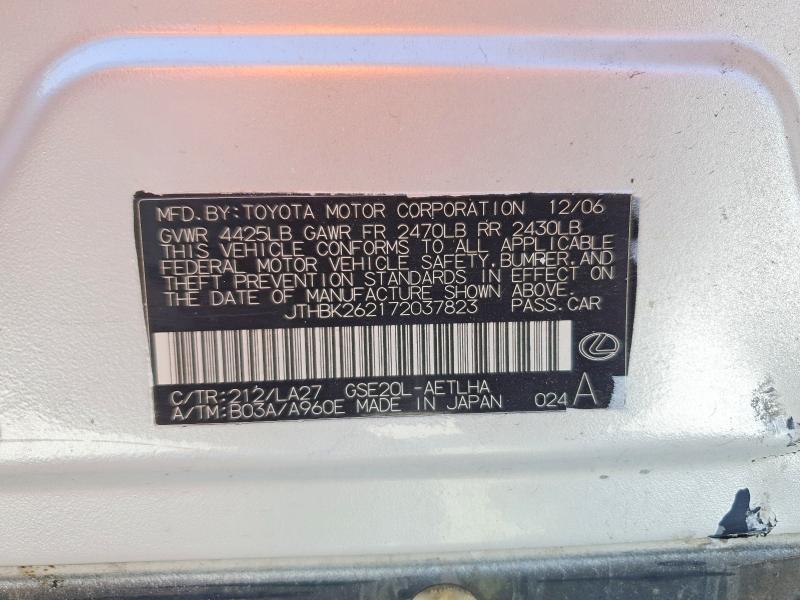 41940046 :رقم المزاد ، JTHBK262172037823 vin ، 2007 Lexus Is 250 مزاد بيع