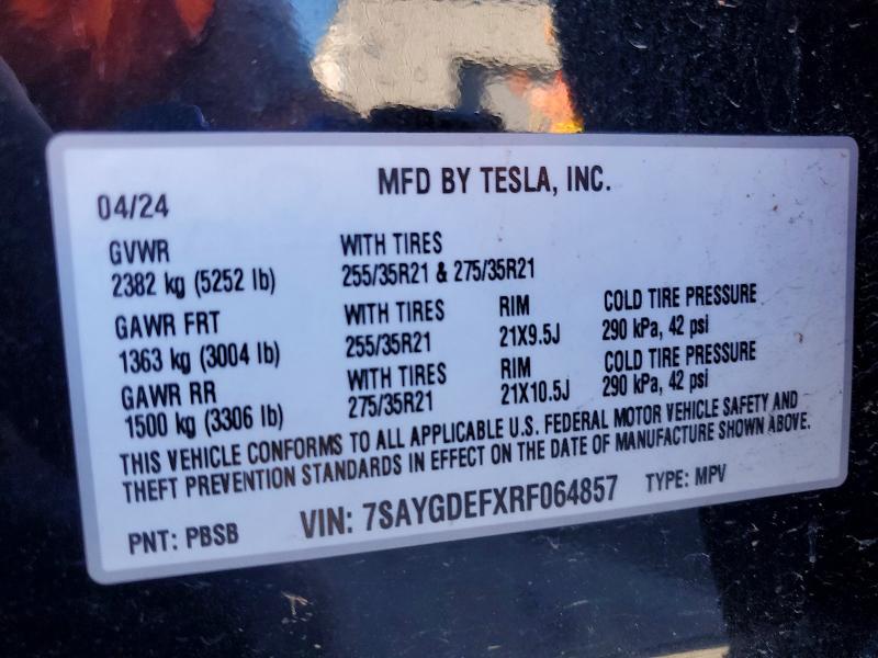 Aukcja sprzedaży 2024 Tesla Model Y, vin: 7SAYGDEFXRF064857, numer aukcji: 79953275