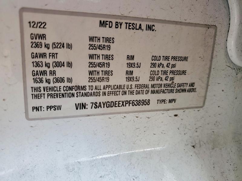 Продажа на аукционе авто 2023 Tesla Model Y, vin: 7SAYGDEEXPF638958, номер лота: 79735155