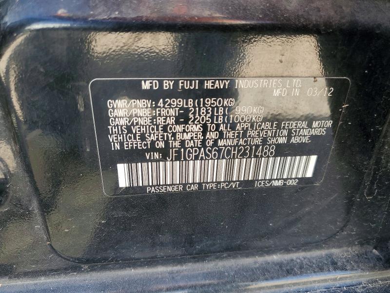 47864486 :رقم المزاد ، JF1GPAS67CH231488 vin ، 2012 Subaru Impreza مزاد بيع