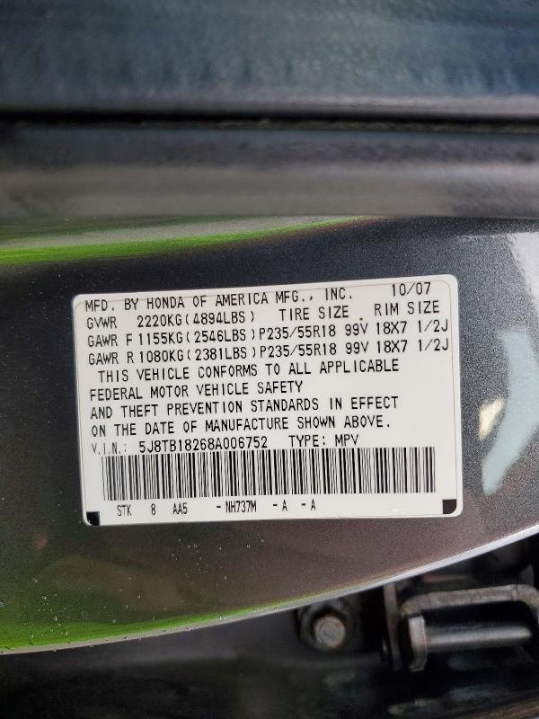 Продажа на аукционе авто 2008 Acura Rdx, vin: 5J8TB18268A006752, номер лота: 45841716