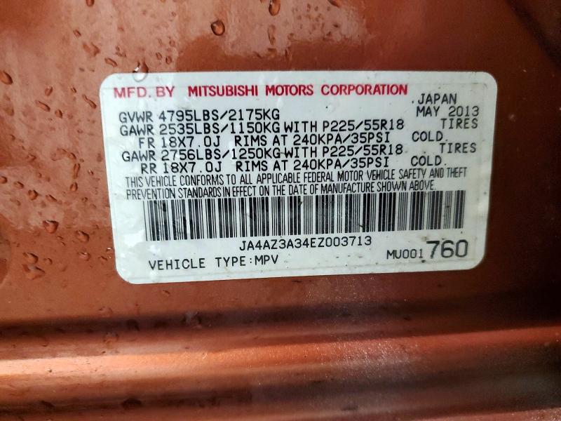 46834136 :رقم المزاد ، JA4AZ3A34EZ003713 vin ، 2014 Mitsubishi Outlander مزاد بيع