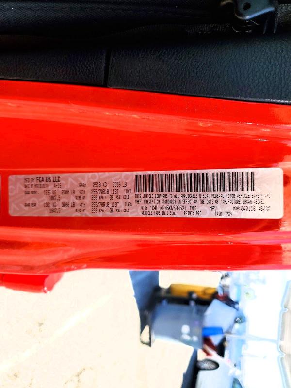 Продаж на аукціоні авто 2019 Jeep Wrangler Unlimited, vin: 1C4HJXEN5KW593531, номер лоту: 47424596