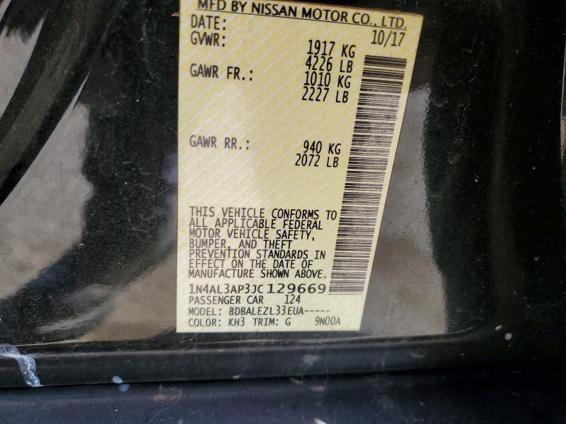 2018 Nissan Altima მანქანა იყიდება აუქციონზე, vin: 1N4AL3AP3JC129669, აუქციონის ნომერი: 46147926