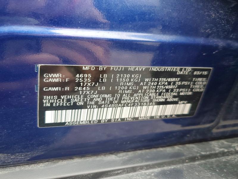 Продажа на аукционе авто 2015 Subaru Outback, vin: 4S4BSAFC4F3318345, номер лота: 46036386