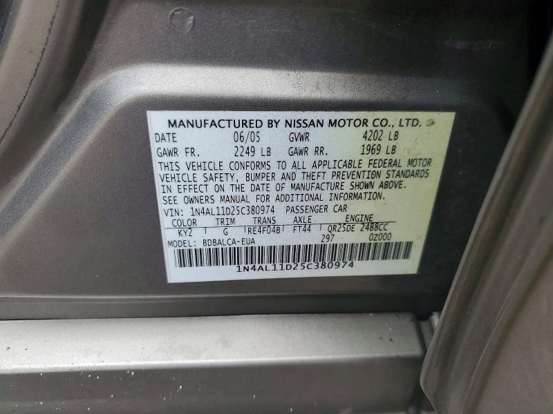 Продаж на аукціоні авто 2005 Nissan Altima, vin: 1N4AL11D25C380974, номер лоту: 46358586