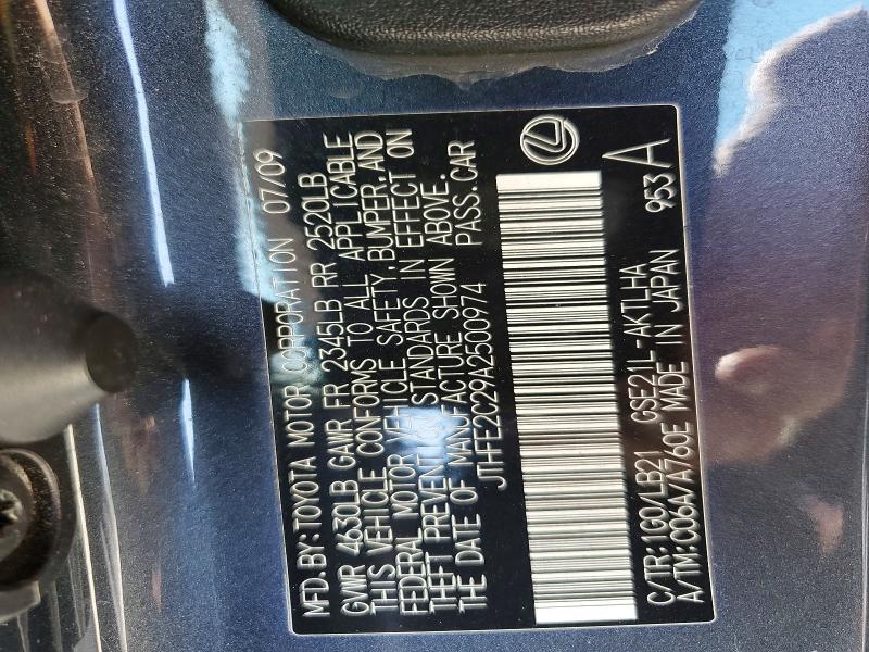 46007666 :رقم المزاد ، JTHFE2C29A2500974 vin ، 2010 Lexus Is 350c مزاد بيع