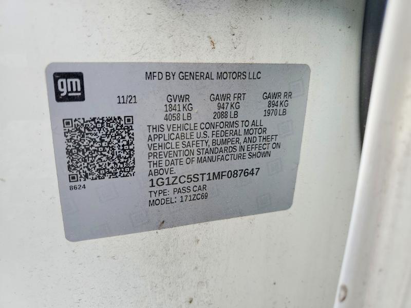 Продажа на аукционе авто 2021 Chevrolet Malibu, vin: 1G1ZC5ST1MF087647, номер лота: 47919206