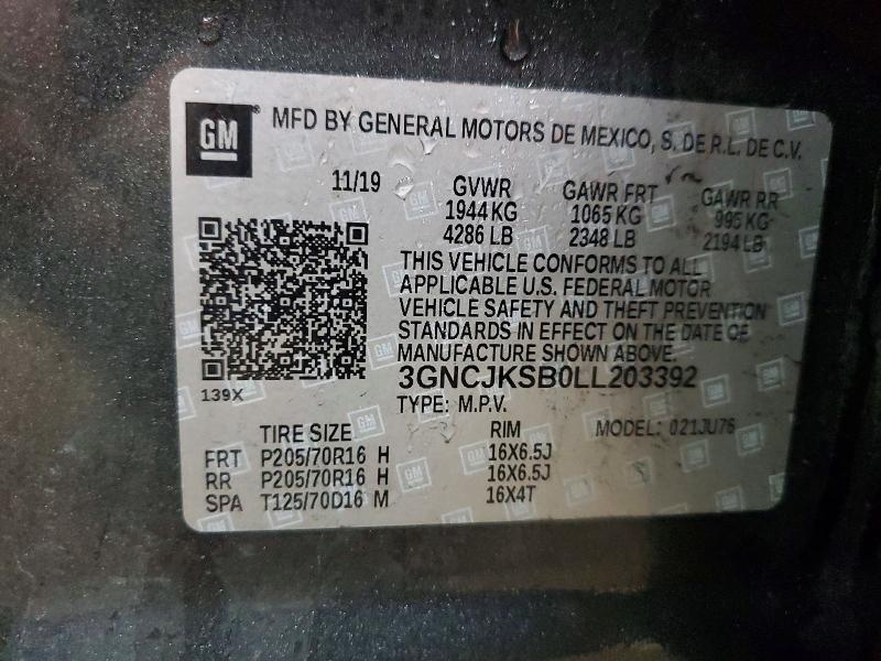 Aukcja sprzedaży 2020 Chevrolet Trax, vin: 3GNCJKSB0LL203392, numer aukcji: 46029066