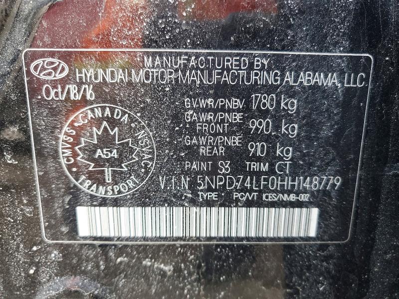 Aukcja sprzedaży 2017 Hyundai Elantra, vin: 5NPD74LF0HH148779, numer aukcji: 79795555