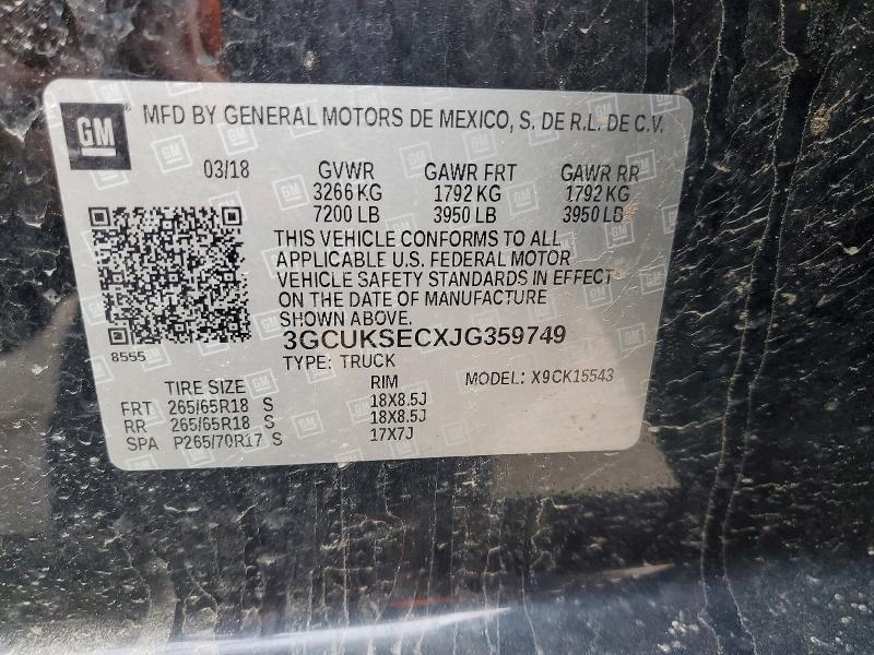 Продаж на аукціоні авто 2018 Chevrolet Silverado, vin: 3GCUKSECXJG359749, номер лоту: 47506766