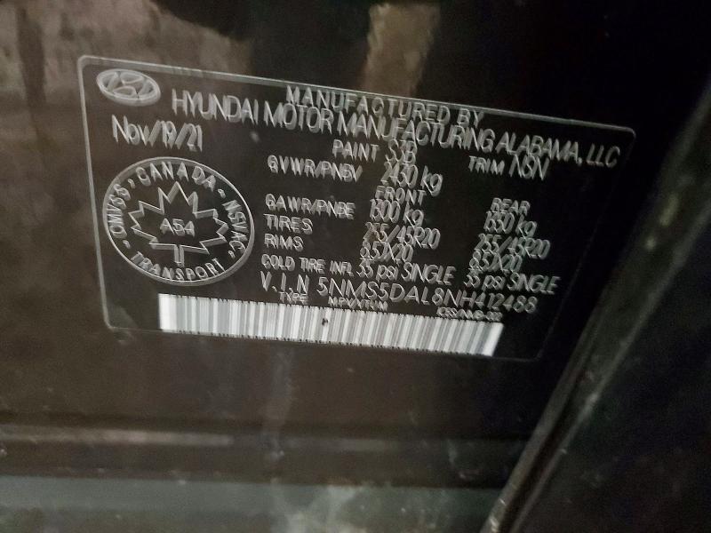 Aukcja sprzedaży 2022 Hyundai Santa Fe, vin: 5NMS5DAL8NH412488, numer aukcji: 45942076