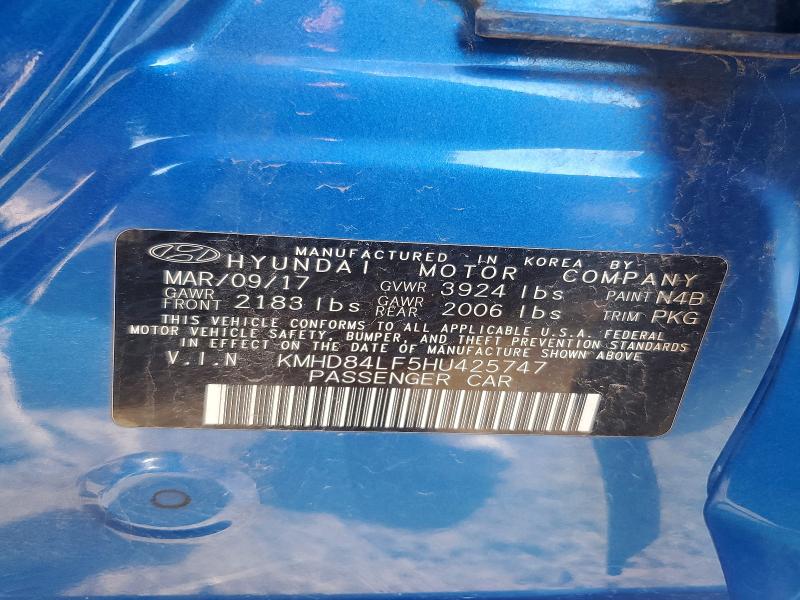 47105836 :رقم المزاد ، KMHD84LF5HU425747 vin ، 2017 Hyundai Elantra مزاد بيع