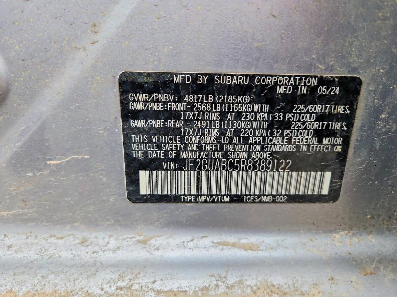 Aukcja sprzedaży 2024 Subaru Crosstrek, vin: JF2GUABC5R8389122, numer aukcji: 47048736