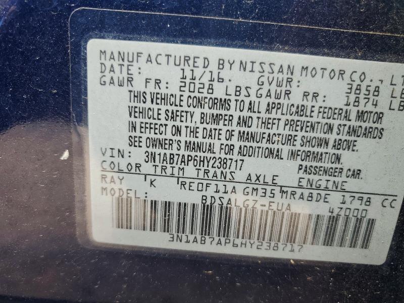Продажа на аукционе авто 2017 Nissan Sentra, vin: 3N1AB7AP6HY238717, номер лота: 45604056