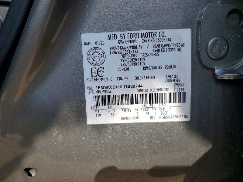 Aukcja sprzedaży 2020 Ford Explorer, vin: 1FMSK8DH1LGB69744, numer aukcji: 79353655