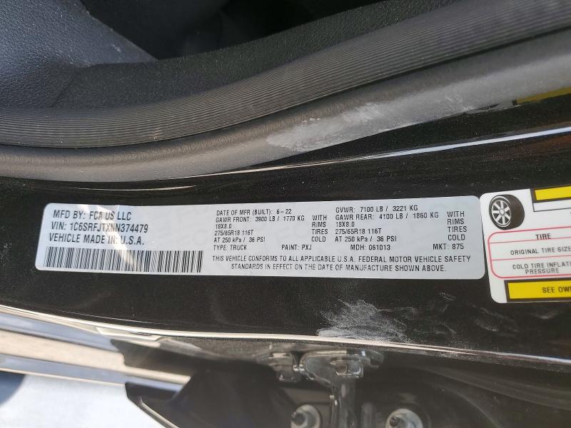 Продажа на аукционе авто 2022 Ram 1500, vin: 1C6SRFJTXNN374479, номер лота: 47822456