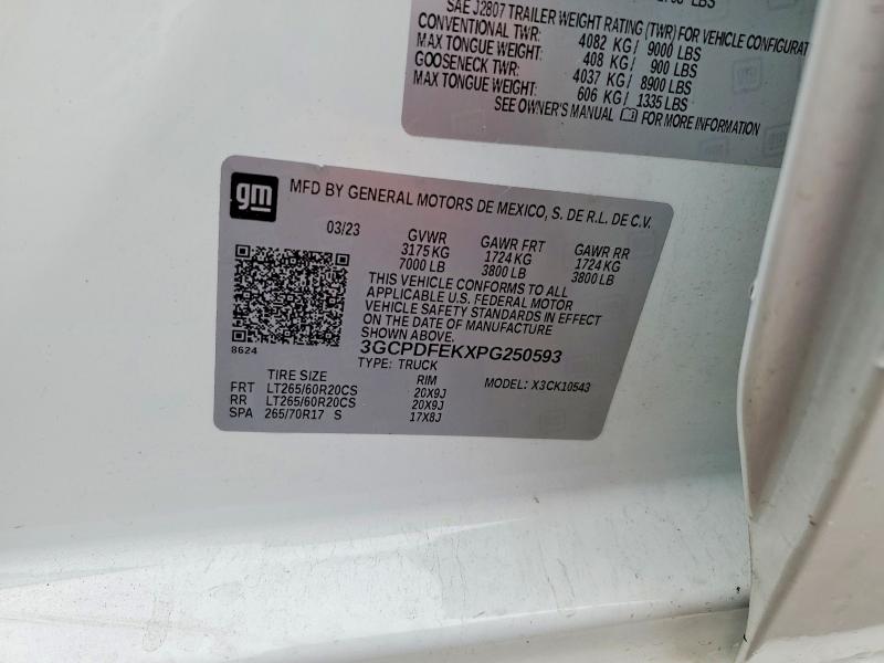 46022926 :رقم المزاد ، 3GCPDFEKXPG250593 vin ، 2023 Chevrolet Silverado مزاد بيع