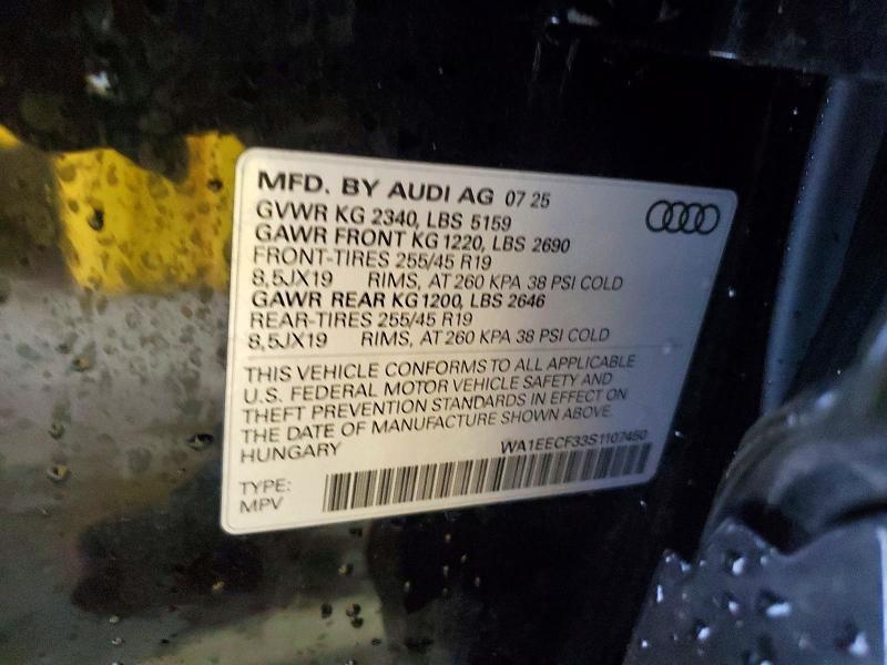 2025 Audi Q3 მანქანა იყიდება აუქციონზე, vin: WA1EECF33S1107450, აუქციონის ნომერი: 45790536
