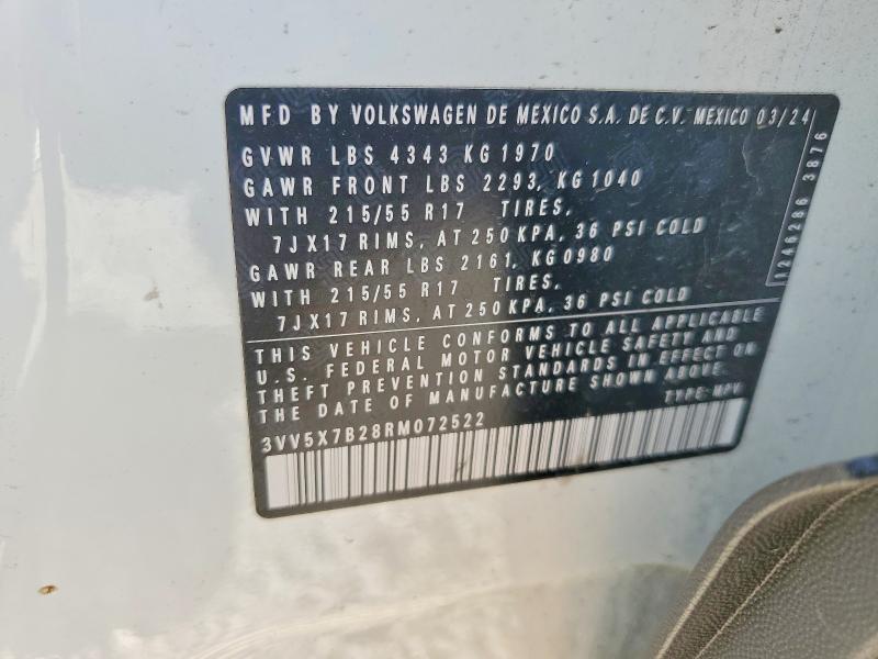 Продаж на аукціоні авто 2024 Volkswagen Taos, vin: 3VV5X7B28RM072522, номер лоту: 47208636