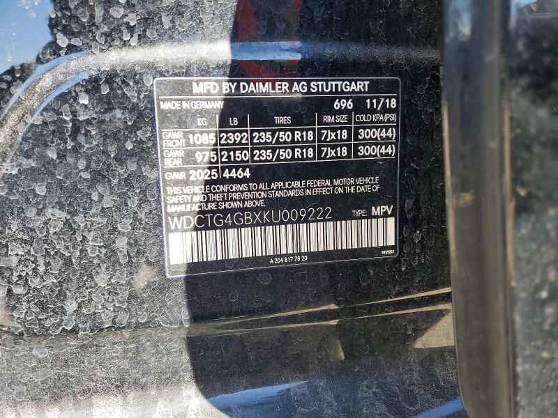 Aukcja sprzedaży 2019 Mercedes-benz Gla, vin: WDCTG4GBXKU009222, numer aukcji: 46841866