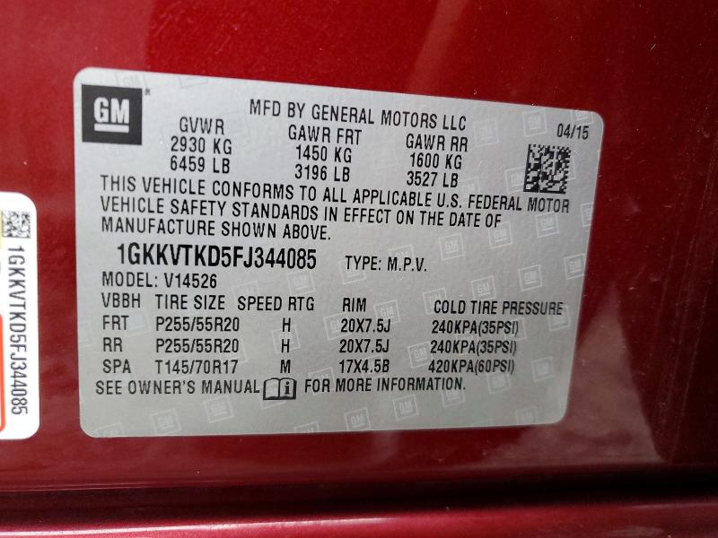 2015 Gmc Acadia მანქანა იყიდება აუქციონზე, vin: 1GKKVTKD5FJ344085, აუქციონის ნომერი: 79229235
