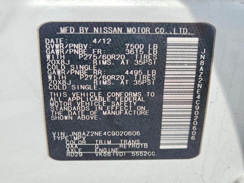 Aukcja sprzedaży 2012 Infiniti Qx56, vin: JN8AZ2NE4C9020606, numer aukcji: 45601286