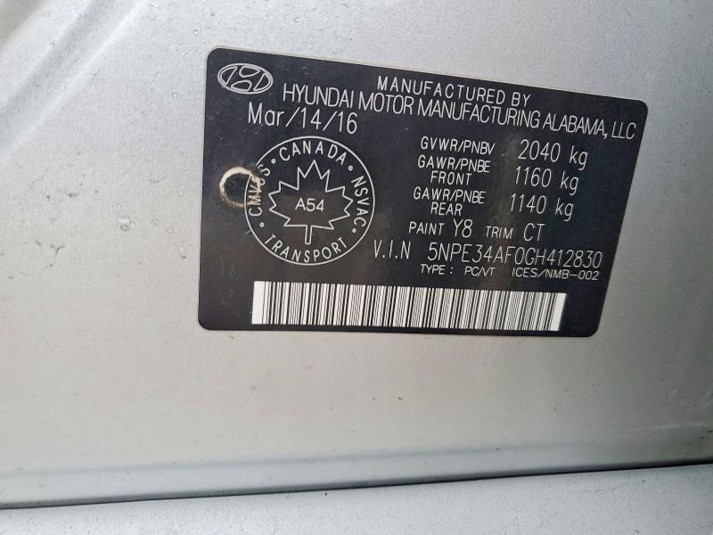 Aukcja sprzedaży 2016 Hyundai Sonata, vin: 5NPE34AF0GH412830, numer aukcji: 45738386