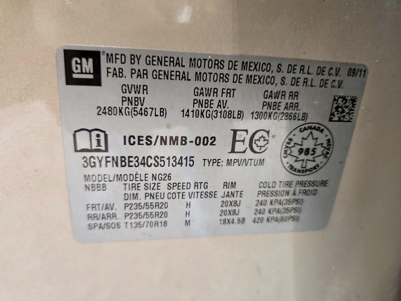 Aukcja sprzedaży 2012 Cadillac Srx, vin: 3GYFNBE34CS513415, numer aukcji: 46726166