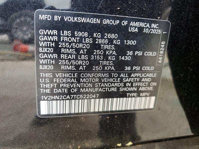 Aukcja sprzedaży 2026 Volkswagen Atlas, vin: 1V2HN2CA7TC522047, numer aukcji: 48005536