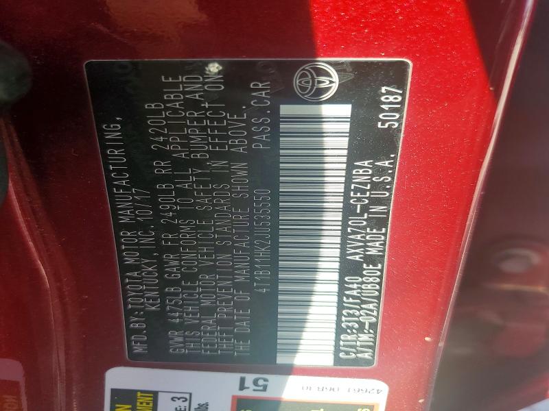 41787296 :رقم المزاد ، 4T1B11HK2JU535550 vin ، 2018 Toyota Camry مزاد بيع