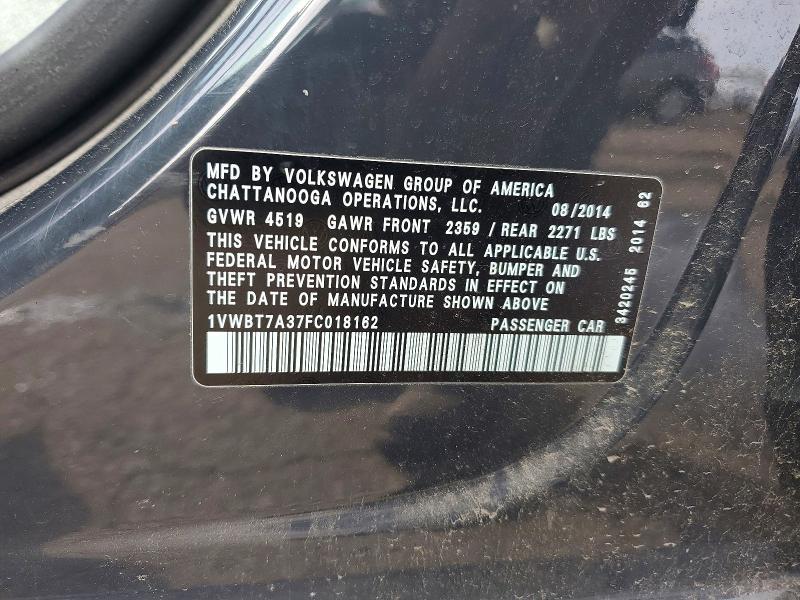 Продажа на аукционе авто 2015 Volkswagen Passat, vin: 1VWBT7A37FC018162, номер лота: 47453076