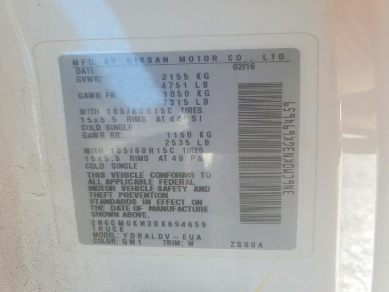 47739796 :رقم المزاد ، 3N6CM0KN3GK694659 vin ، 2016 Nissan Nv200 مزاد بيع
