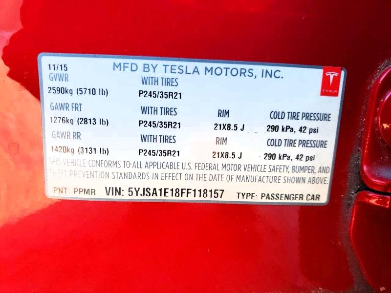 46210456 :رقم المزاد ، 5YJSA1E18FF118157 vin ، 2015 Tesla Model S مزاد بيع