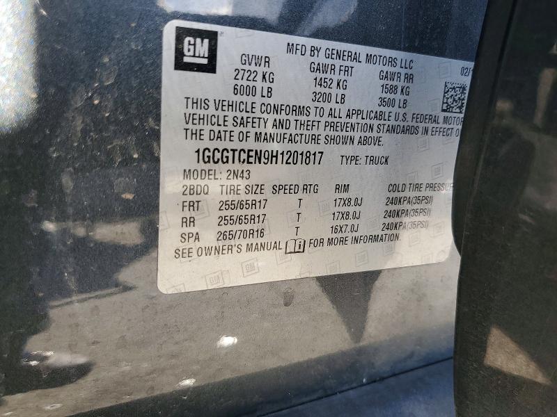 2017 Chevrolet Colorado მანქანა იყიდება აუქციონზე, vin: 1GCGTCEN9H1201817, აუქციონის ნომერი: 45873236