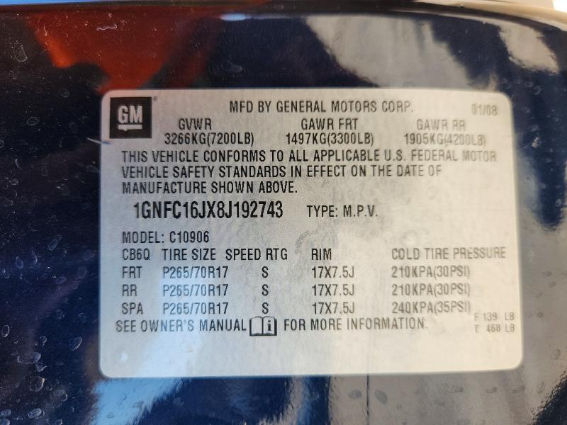 2008 Chevrolet Suburban მანქანა იყიდება აუქციონზე, vin: 1GNFC16JX8J192743, აუქციონის ნომერი: 46850996