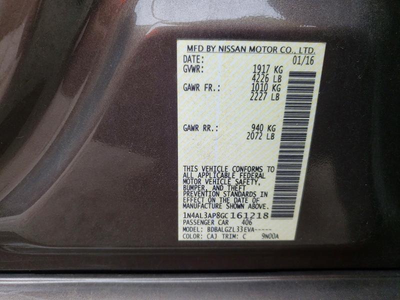 48016266 :رقم المزاد ، 1N4AL3AP8GC161218 vin ، 2016 Nissan Altima مزاد بيع