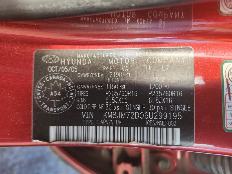 Продажа на аукционе авто 2006 Hyundai Tucson, vin: KM8JM72D06U299195, номер лота: 46493436