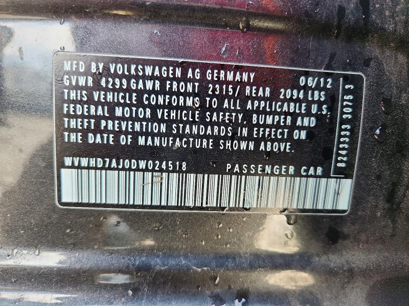2013 Volkswagen Gti მანქანა იყიდება აუქციონზე, vin: WVWHD7AJ0DW024518, აუქციონის ნომერი: 79317375