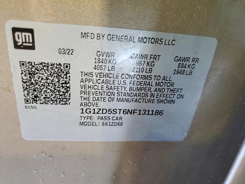 Aukcja sprzedaży 2022 Chevrolet Malibu, vin: 1G1ZD5ST6NF131186, numer aukcji: 47537096