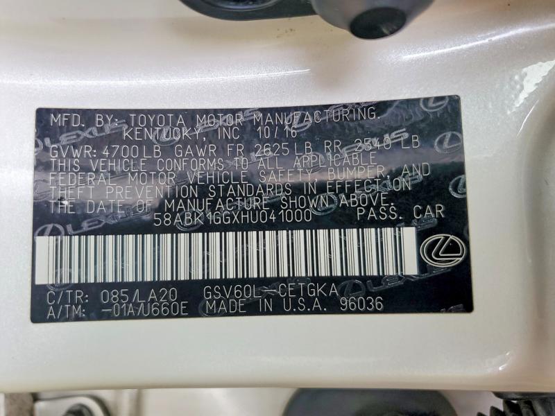Продаж на аукціоні авто 2017 Lexus Es 350, vin: 58ABK1GGXHU041000, номер лоту: 48319196